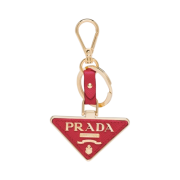 Prada Saffiano Leather Triangle Logo Keychain Fiery Red Gold