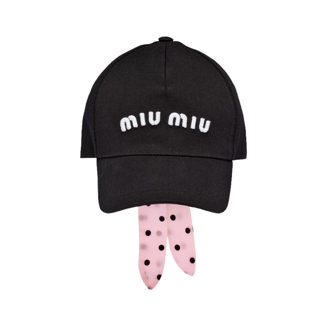 (W) 미우 미우 코튼 베이스볼 캡 블랙 젬((W) Miu Miu Cotton Baseball Cap Black Gem) - 1