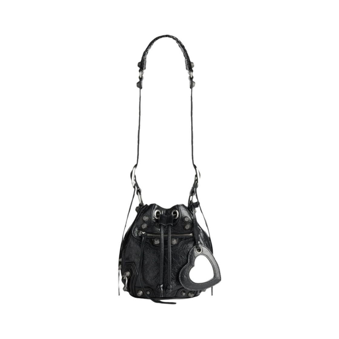 7024311VG9Y1000 Balenciaga Arena Lambskin Silver Hardware Le Cagole XS Bucket Bag Black