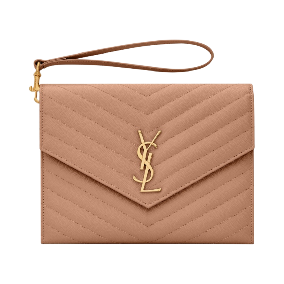 생로랑 퀼티드 그랑 드 뿌드르 엠보스 레더 카산드라 마틀라세 플랩 파우치 빈티지 피치(Saint Laurent Cassandre Matelasse Flap Pouch in Quilted Grain de Poudre Embossed Leather Vintage Peach) - 1
