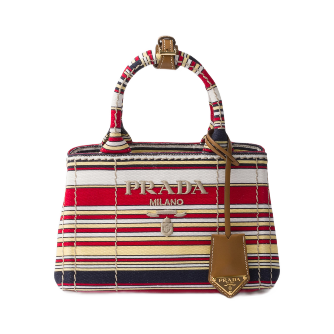 프라다 자르디니에르 스트라이프 코튼 캔버스 미니백 레드 옐로우(Prada Jardiniere Striped Cotton Canvas Mini-Bag Red Yellow) - 1