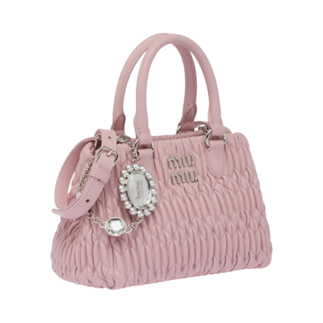 미우 미우 크리스탈 나파 가죽 핸드백 앨러배스터 핑크(Miu Miu Crystal Nappa Leather Handbag Alabaster Pink) - 2