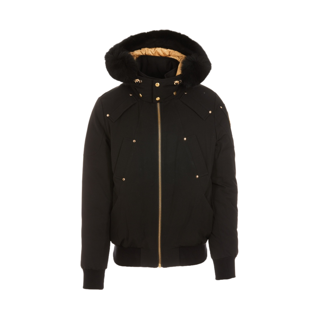 M39MB000G291 Moose Knuckles Ballistic Bomber Black Fox Fur Gold Metal Black