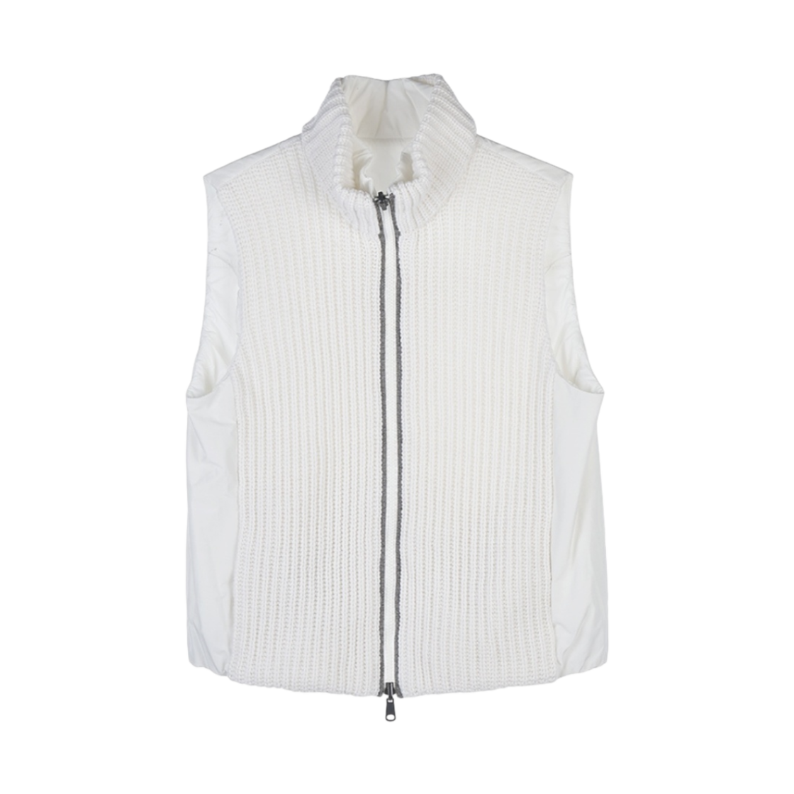 M52570006P-CJ133 (W) Brunello Cucinelli Cashmere Feather Yarn Reversible Knit Down Vest with Monili White