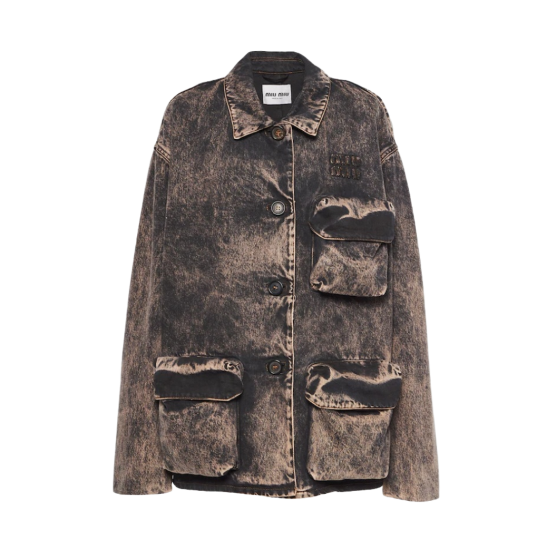 (W) 미우 미우 마블 데님 블루종 자켓 블랙((W) Miu Miu Marbleized Denim Blouson Jacket Black) - 1
