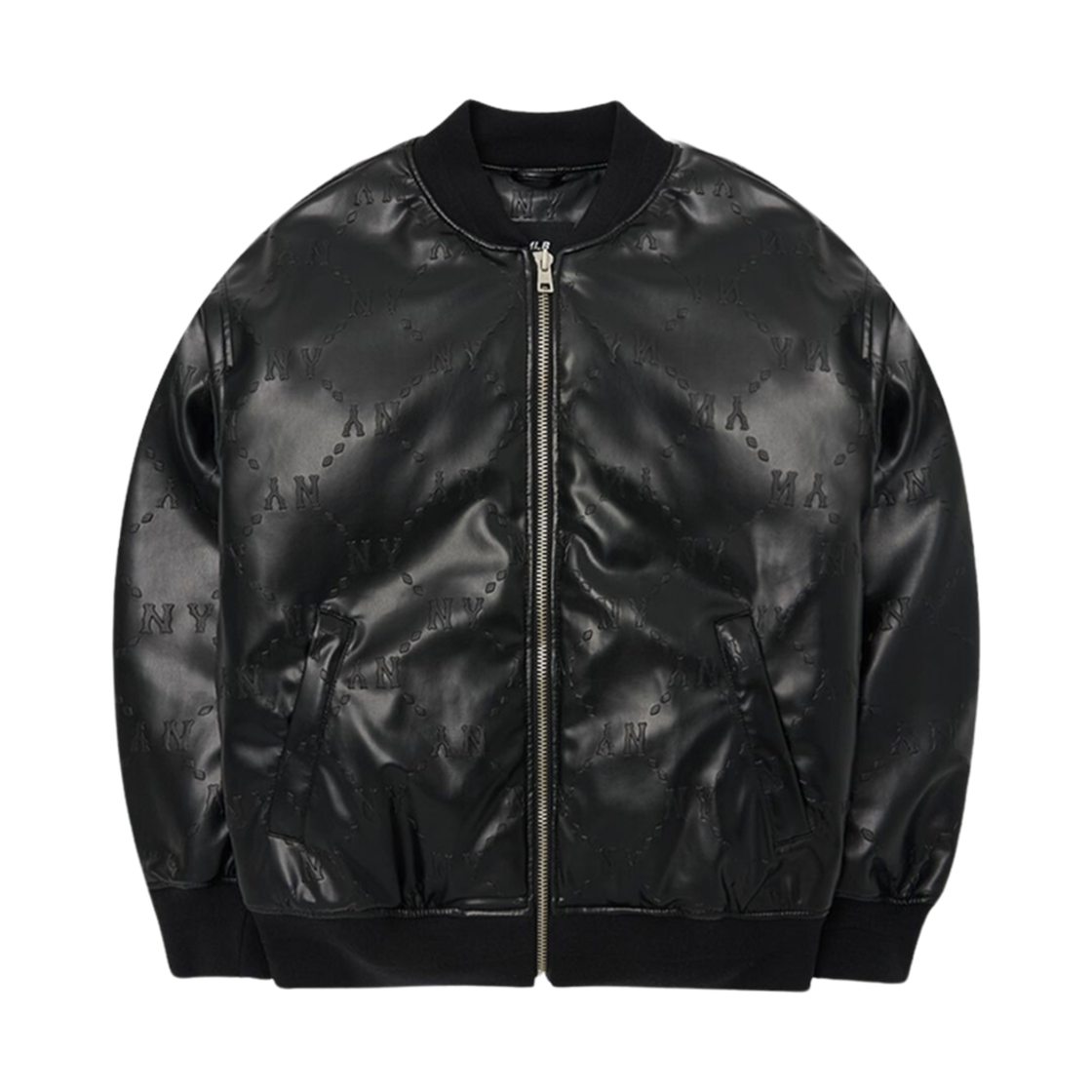 MLB 모노그램 비건 레더 점퍼 뉴욕 양키스 블랙(MLB Monogram Vegan Leather Jumper New York Yankees Black)