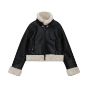 (W) Bohemian Seoul Slim Fit Shearling Jacket Black