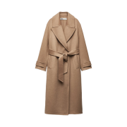 (W) Zara ZW Double Faced Wool Blend Coat Dark Camel