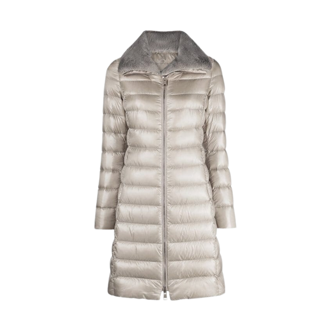 W) 에르노 엘리사 퍼 카라 지퍼 롱 코트 그레이 | Herno | KREAM