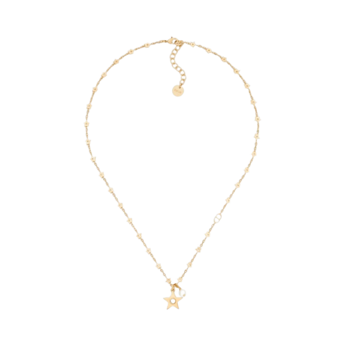 (W) 디올 스타 네클리스 골드 피니쉬 메탈 화이트 레진 펄 미러((W) Dior Star Necklace Gold Finish Metal White Resin Pearl Mirror) - 1