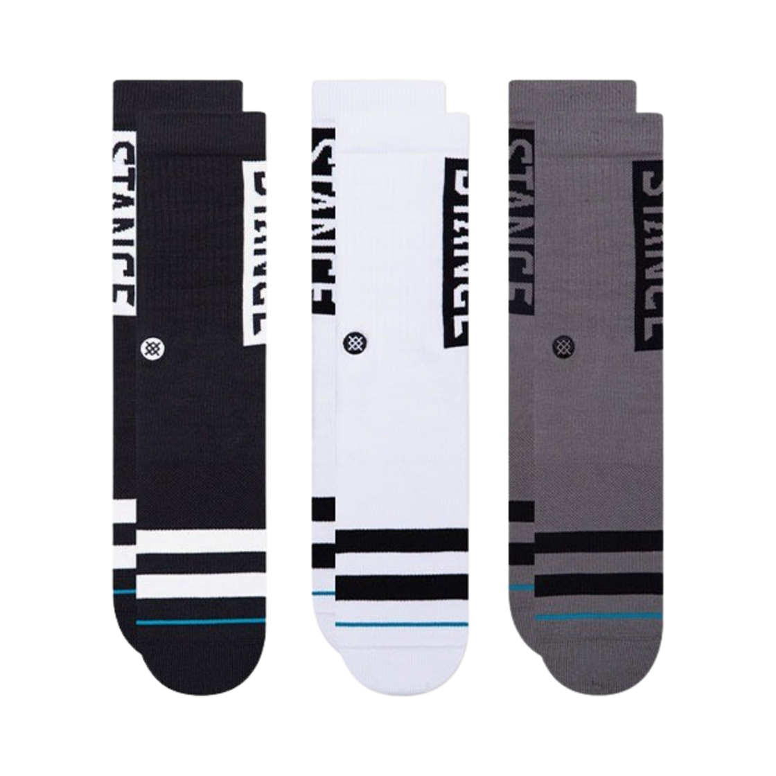 스탠스 코튼 크루 3팩 블랙 & 화이트 & 그레이