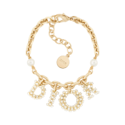 (W) Dior Lady Dior Bracelet Gold Finish Metal White Resin Pearls Silver Tone Crystals