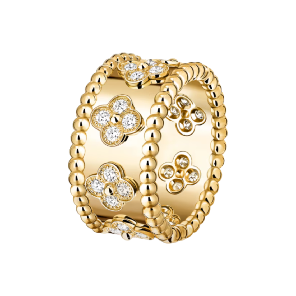 VCARO9LO00 Van Cleef & Arpels Perlee Clovers Ring Medium Model 18K Yellow Gold Diamond