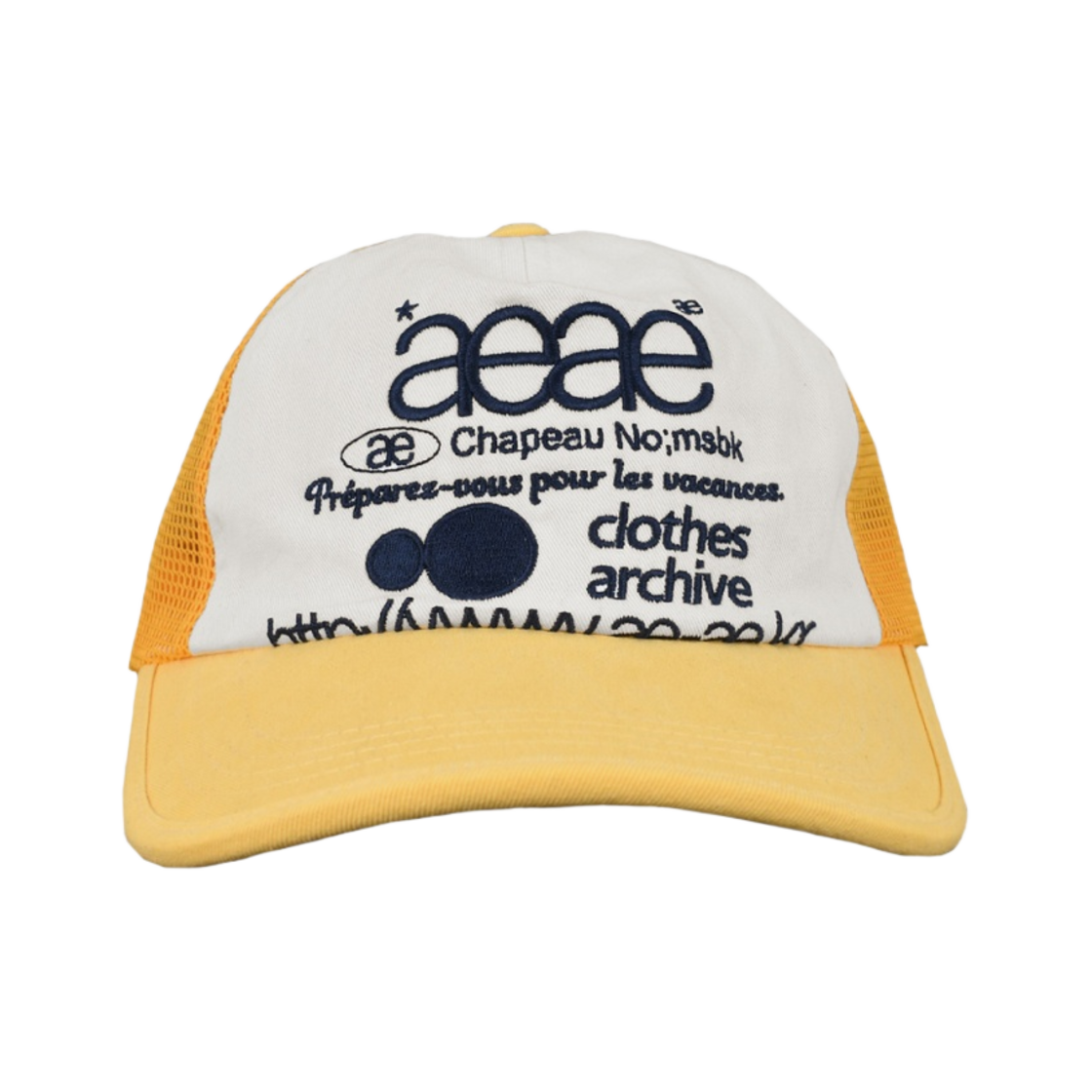 에이이에이이 웹 로고 메쉬 캡 옐로우 네이비