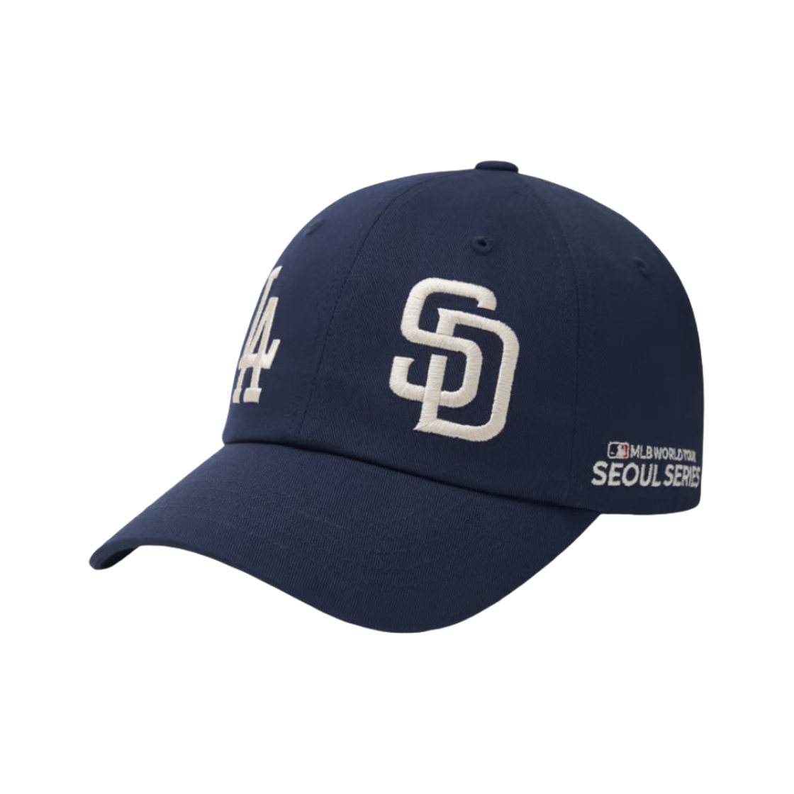 MLB 서울 시리즈 베이직 듀얼 로고 언스트럭쳐 볼캡 LA SD 네이비(MLB Seoul Series Basic Dual Logo Unstructured Ball Cap LA SD Navy)