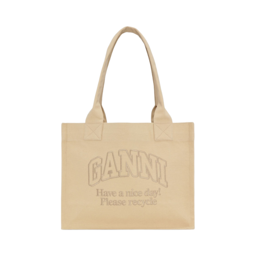 A5575-482 Ganni Cream LargeCanvas Tote Bag Butter Cream