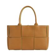 Bottega Veneta Small Arco Grained Leather Tote Bag Caramel Pistachio