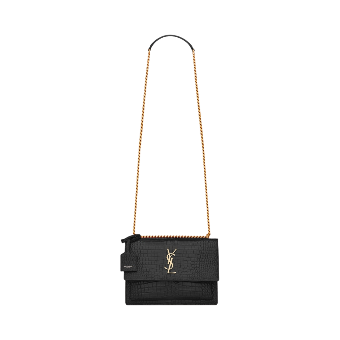 생로랑 선셋 미디움 체인 백 크로커다일 엠보스 샤이니 레더 느와르(Saint Laurent Sunset Medium Chain Bag in Crocodile-Embossed Shiny Leather Noir) - 1