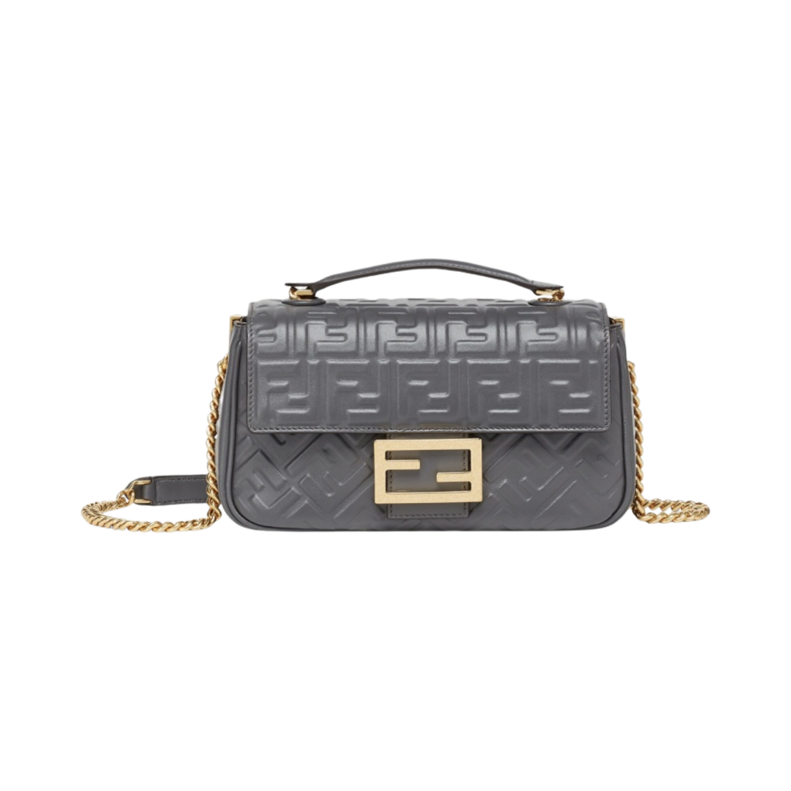8BR793AH9CF1IV7 Fendi Baguette Chain Midi Leather Bag Dark Gray - 대표 이미지 #1