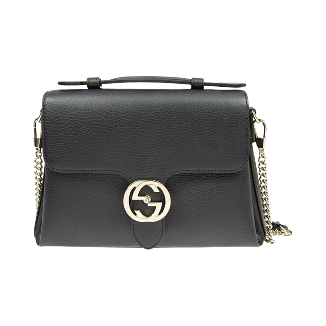 510302-CAO0G-1000 Gucci GG Interlocking Top Handle Chain Shoulder Bag Black