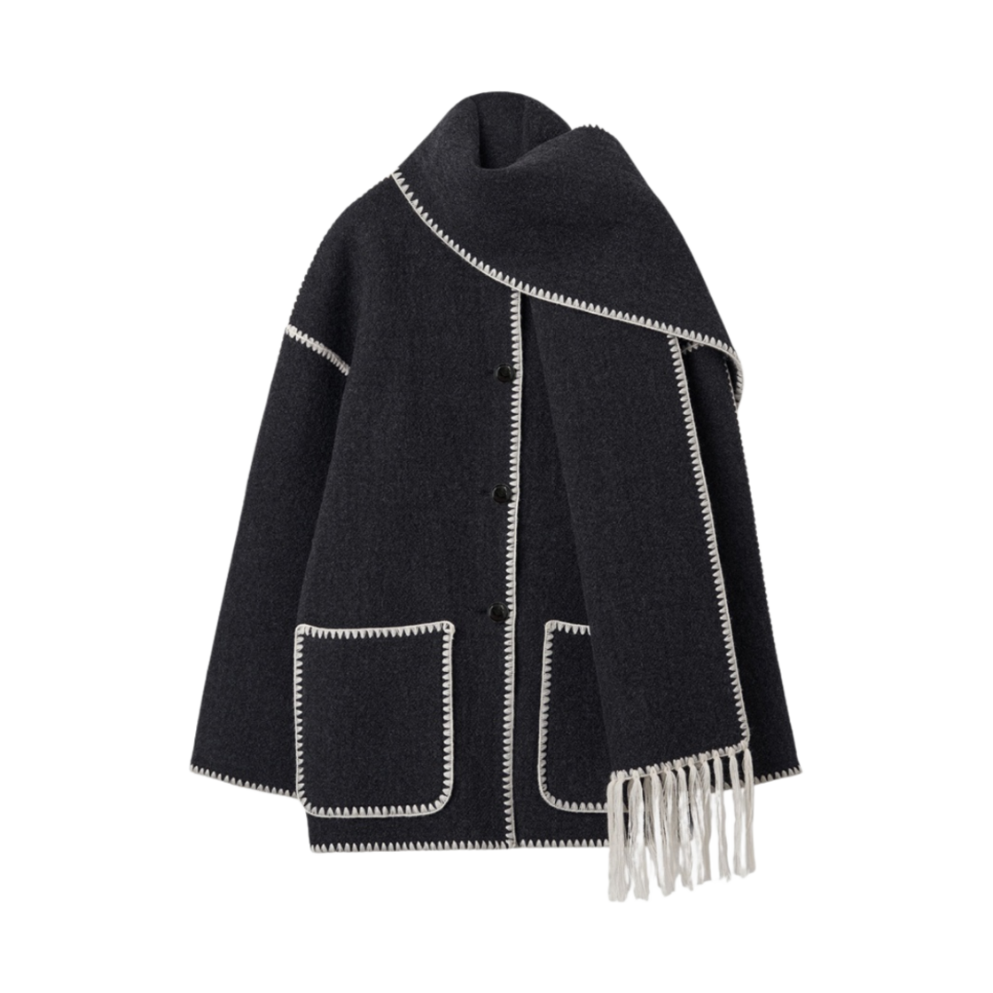 (W) 토템 자수 스카프 자켓 다크 그레이 멜란지((W) Toteme Embroidered Scarf Jacket Dark Grey Melange)