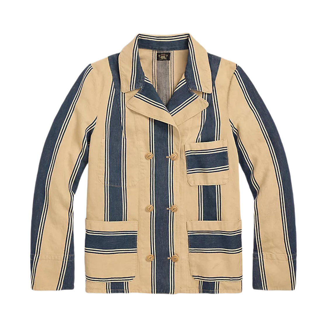 (W) 더블알엘 스트라이프 리넨 코튼 트윌 자켓 앤티크 탄 네이비((W) Double RL Stripe Linen Cotton Twill Jacket Antique Tan Navy) - 1