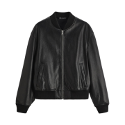Zara Leather Bomber Jacket Black
