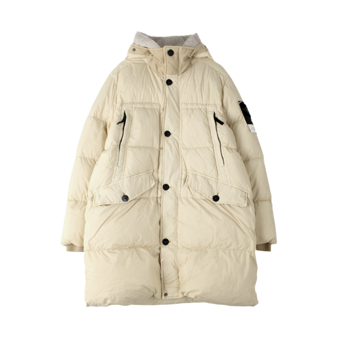 스톤 아일랜드 70123 크링클랩스 후드 롱 다운 자켓 크림 - 20FW(Stone Island 70123 Crinkle Reps Hooded Long Down Jacket Cream - 20FW)