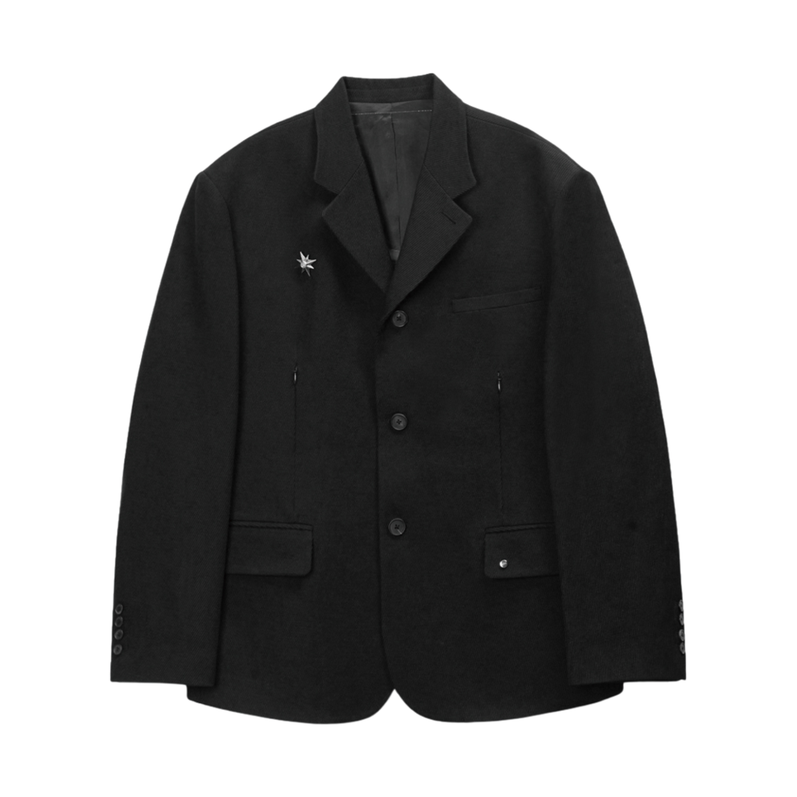 에스티유 3버튼 다이애그널 지퍼 블레이져 블랙 + 스타 스냅 브로치 동봉