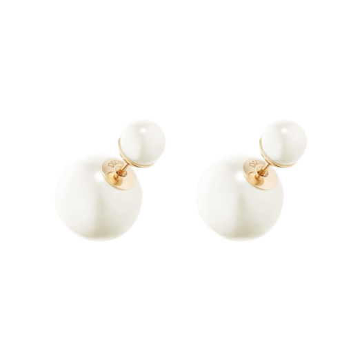 (W) Dior Tribales Earrings Gold Finish Metal White Resin Pearls