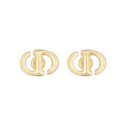 (W) Dior CD Navy Stud Earrings Gold Finish Metal