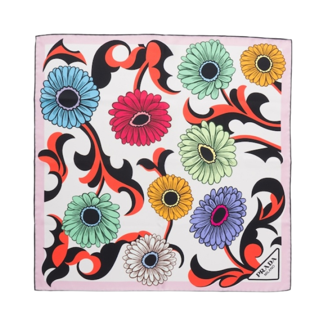 (W) 프라다 프린티드 실크 트윌 스카프 화이트((W) Prada Printed Silk Twill Scarf White) - 1