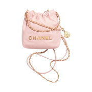 Chanel 22 Mini Handbag Shiny Calfskin & Gold Light Pink