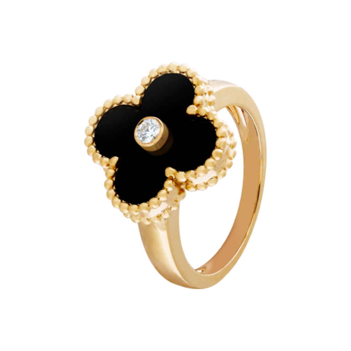 반 클리프 & 아펠 빈티지 알함브라 링 18K 옐로우 골드 오닉스 다이아몬드(Van Cleef & Arpels Vintage Alhambra Ring 18K Yellow Gold Onyx Diamond)