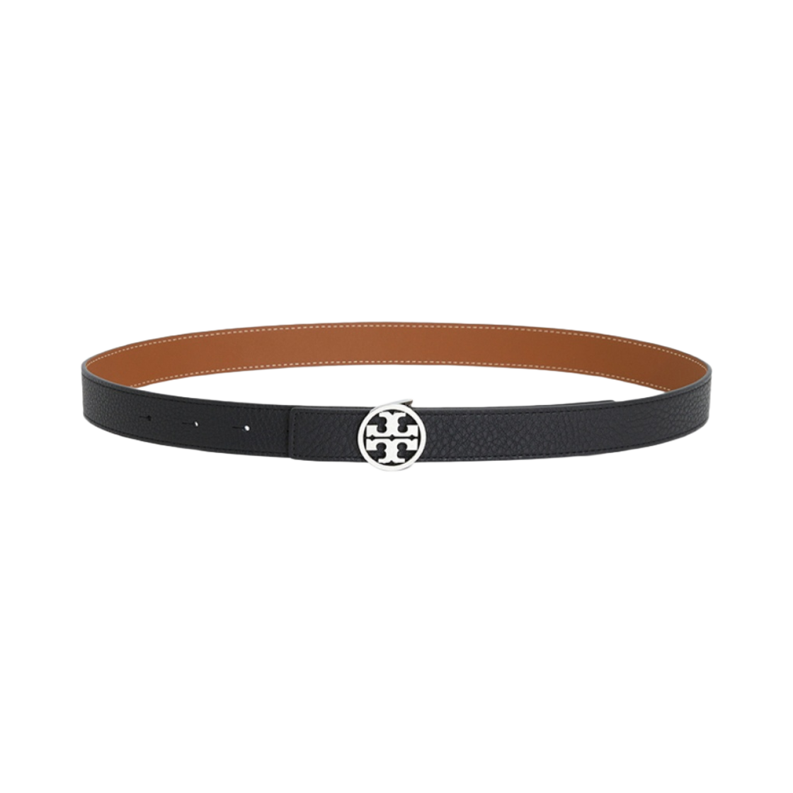 138935-002 Tory Burch 1" Miller Reversible Belt Black Classic Cuoio Silver