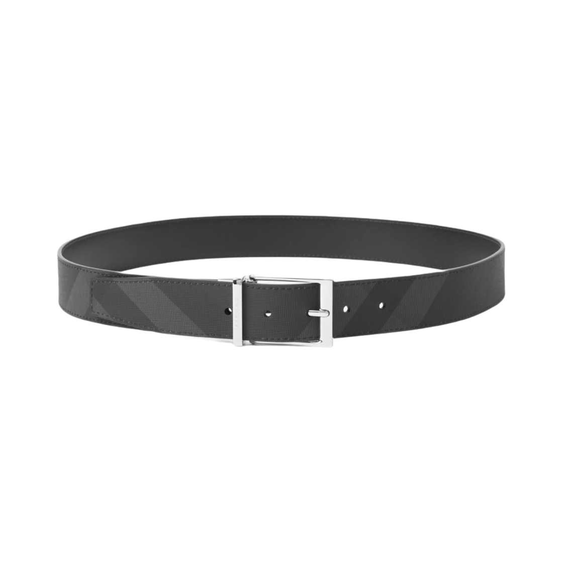 8064959 Burberry Check  and Leather Reversible Belt Charcoal Silver