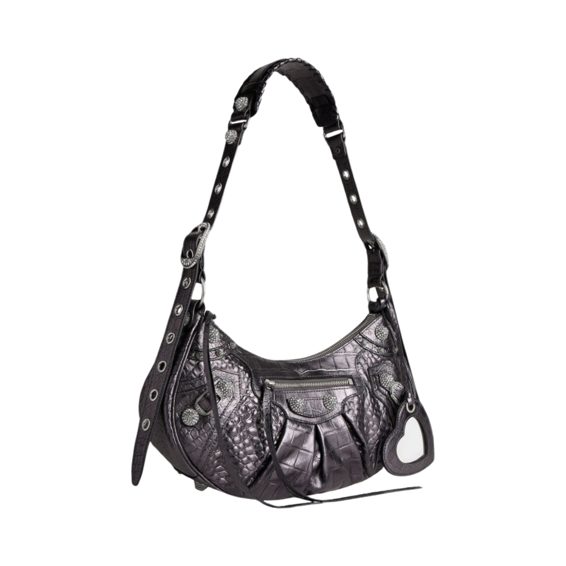 발렌시아가 르 카골 스몰 숄더백 메탈라이즈드 크로커다일 엠보스 라인스톤 그레이(Balenciaga Le Cagole Small Shoulder Bag Metallized Crocodile Embossed with Rhinestones Grey) - 2