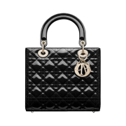 Dior Medium Lady Bag Patent Cannage Calfskin Black Pale Gold