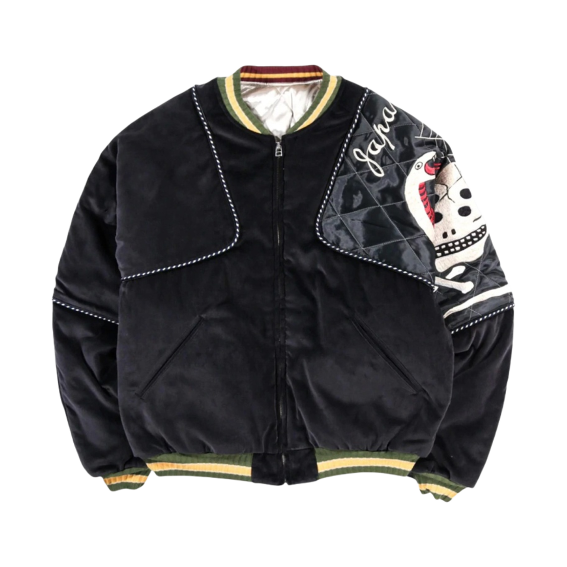 캐피탈 벨베틴 샴 레인 스컬 앤 스네이크 봄버 자켓 블랙(Kapital Velveteen Sham Rain Skull and Snake Bomber Jacket Black) - 1