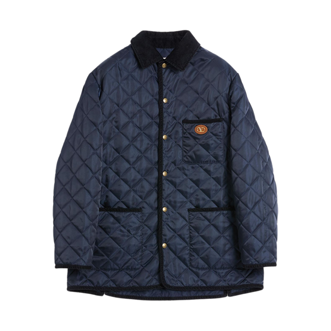CJK955CM598 Valentino Quilted Nylon Shirt Jacket with Vlogo Patch Navy