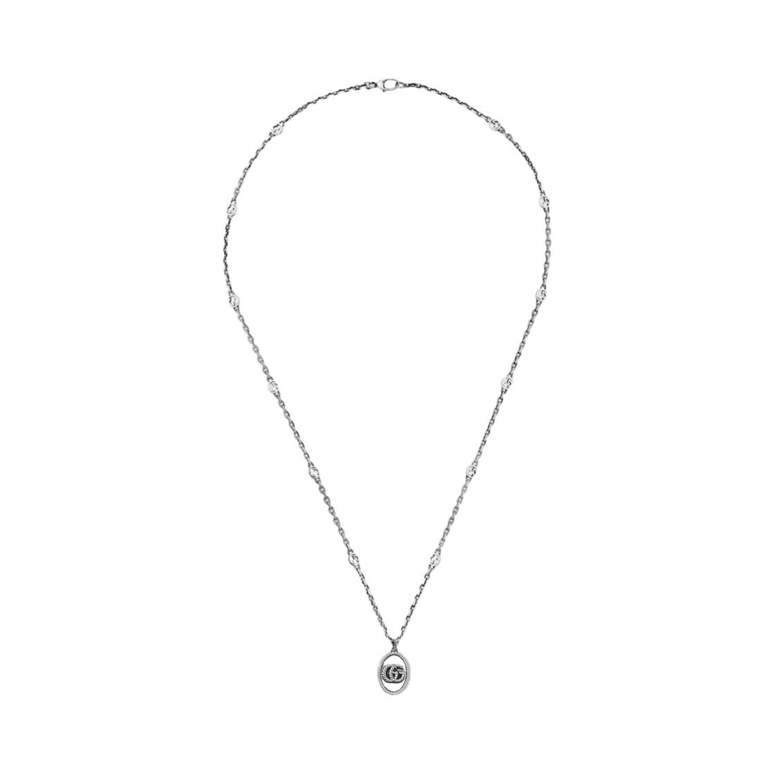 632540-J8400-0701 Gucci Double G Necklace Silver Aged Finish
