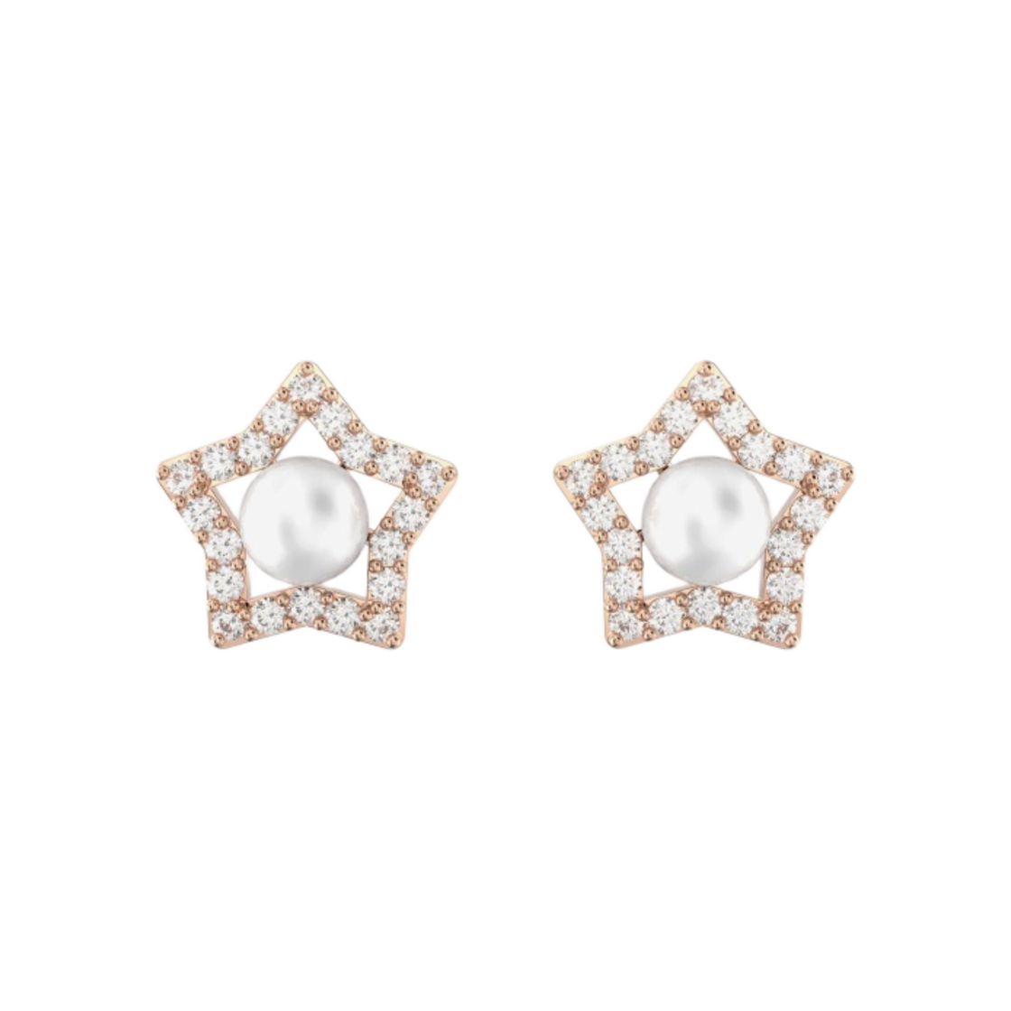 (W) 스와로브스키 스텔라 스터드 이어링 화이트 로즈 골드 플래팅((W) Swarovski Stella Stud Earrings White Rose Gold Plated) - 1