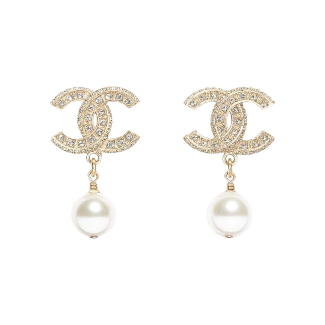 (W) 샤넬 이어링 메탈 글래스 펄 & 골드 크리스탈((W) Chanel Earrings Metal Glass Pearls & Gold Crystal)