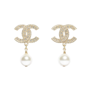 (W) Chanel Earrings Metal Glass Pearls & Gold Crystal