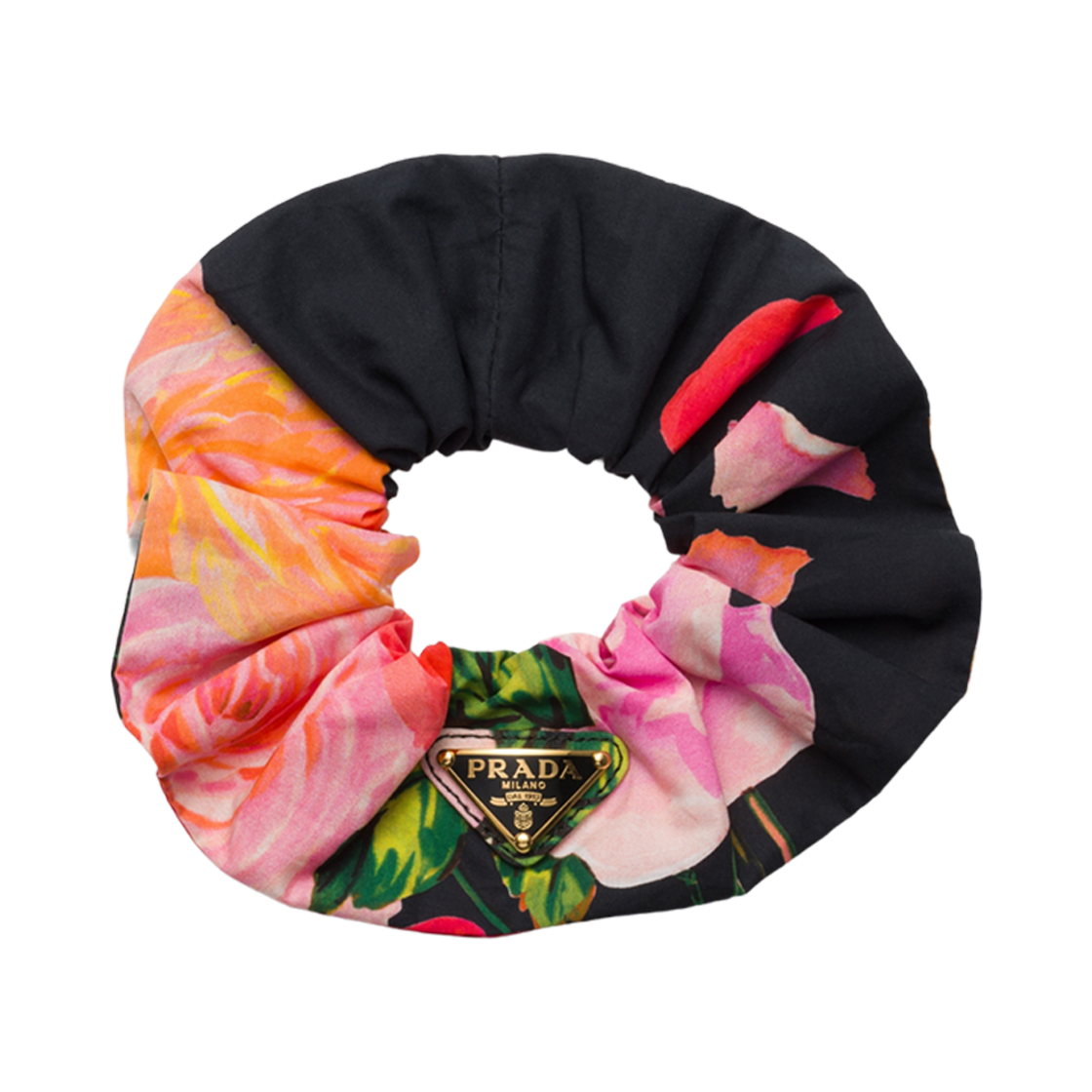 1IF015-2C1W-F0002 (W) Prada Printed Fabric Scrunchie Black