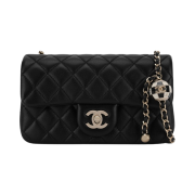 Chanel Mini Flap Bag Lambskin Enamel & Gold Black