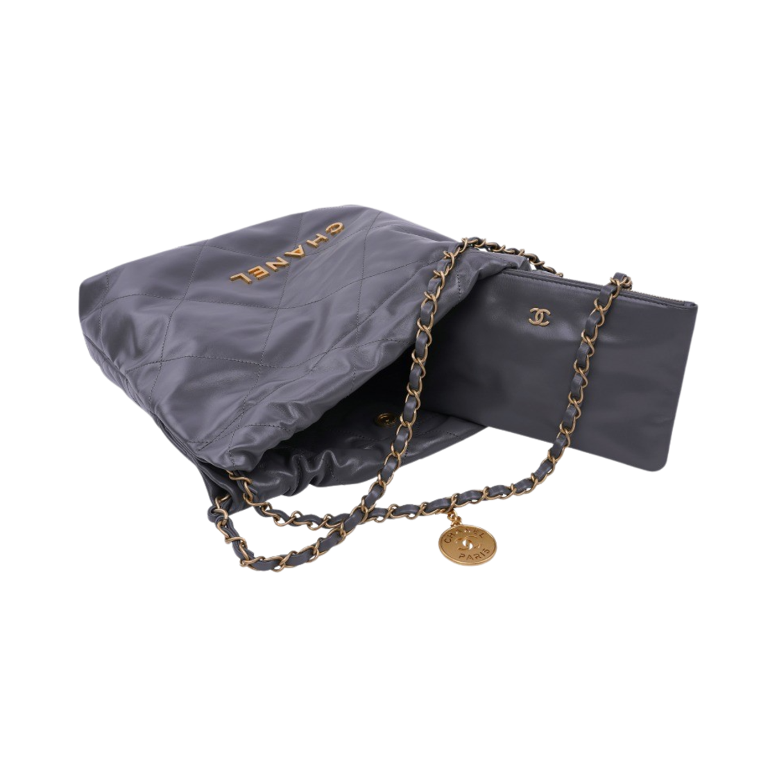 샤넬 22 스몰 핸드백 샤이니 카프스킨 & 골드 메탈 다크 그레이(Chanel 22 Small Handbag Shiny Calfskin & Gold Dark Grey) - 2