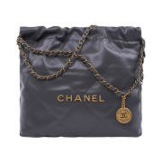 Chanel 22 Small Handbag Shiny Calfskin & Gold Dark Grey