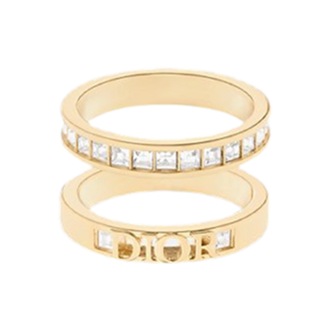 R2365WOMCY-D03S (W) Dior Dio(r)Evolution Ring Set Antique Gold Finish Metal Silver Tone Crystals