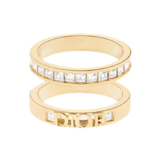 R2365WOMCY-D03S (W) Dior Dio(r)Evolution Ring Set Antique Gold Finish Metal Silver Tone Crystals